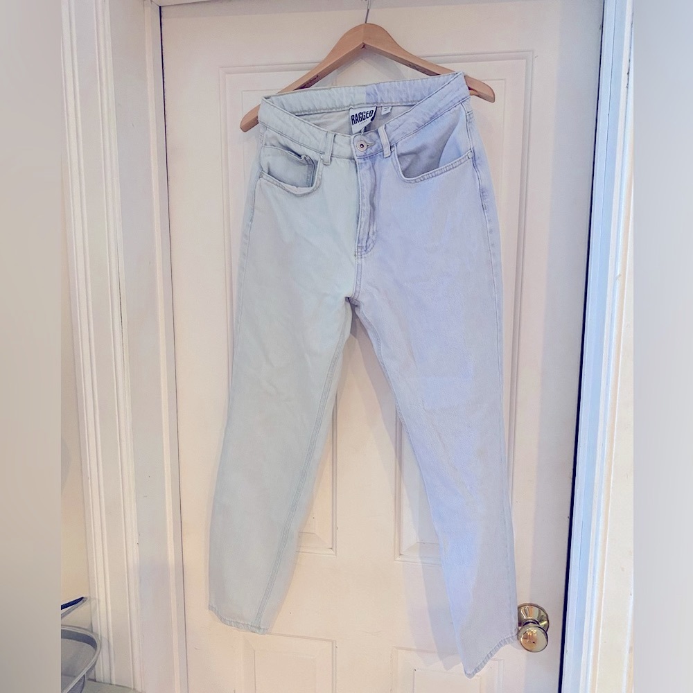 Ragged half and half mom jeans